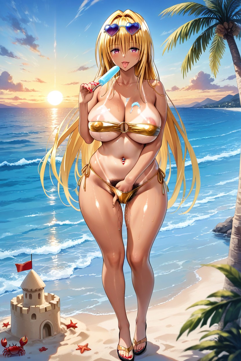 Culo Mediano, Golden Side Tie Bikini Bottom, Palm Tree Hentai IA