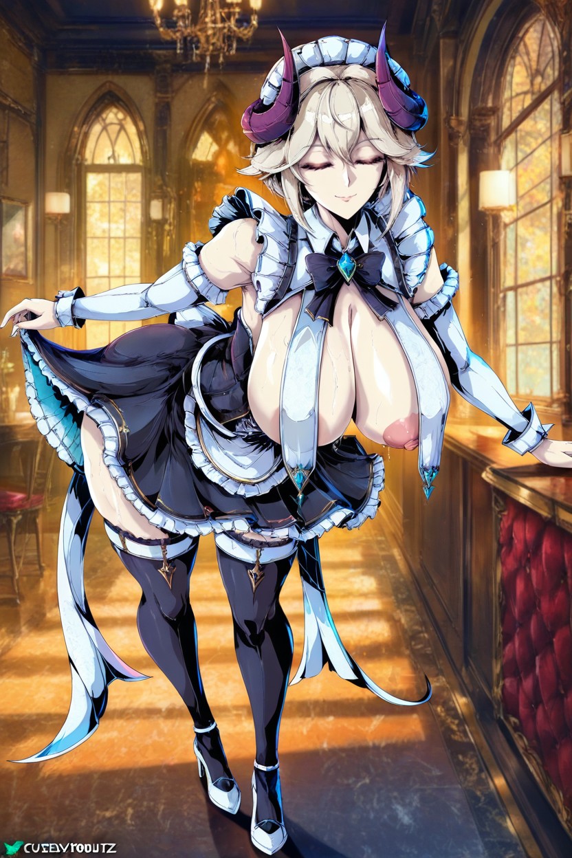 Breasts Barely Coverd, Voluminous Top, Breast Curtains Hentai IA