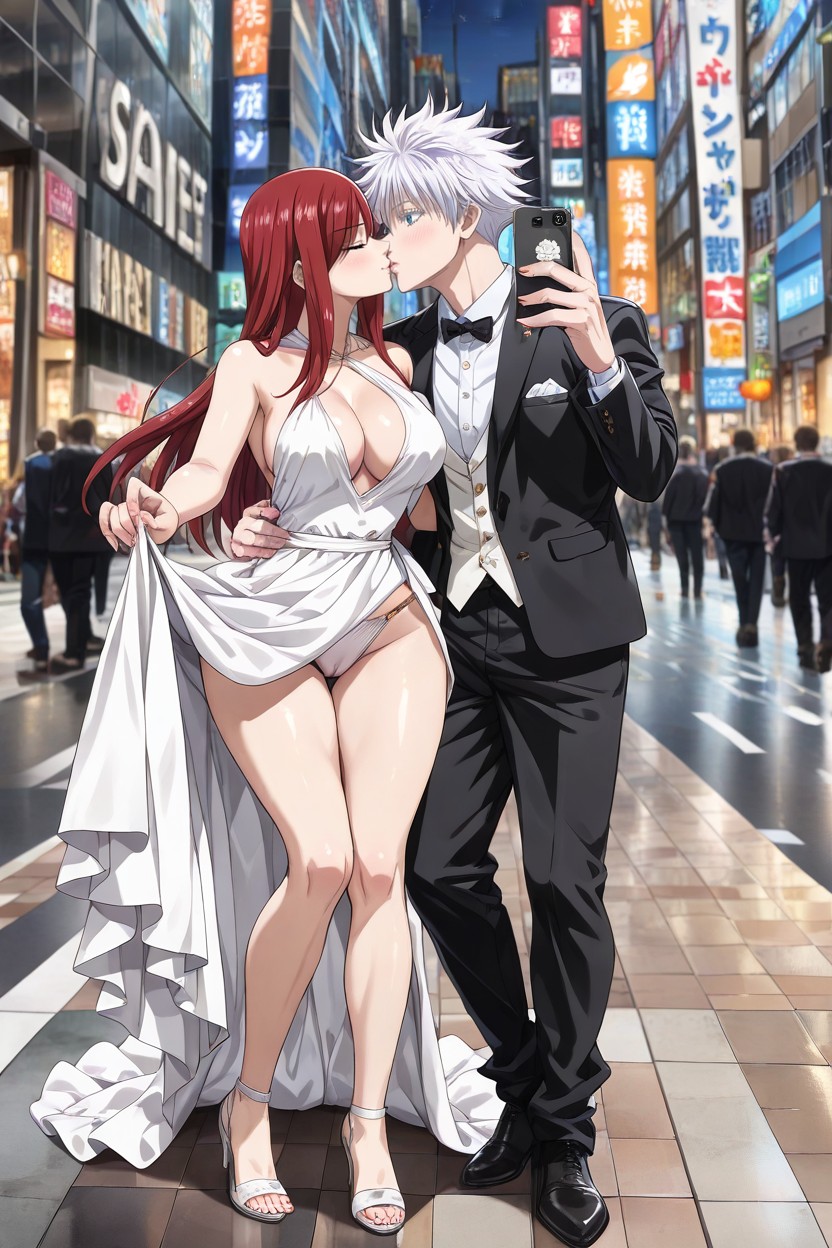 Bent Knees, Street Grate Beneath Her Feet, Full Body Hentai AI Porn