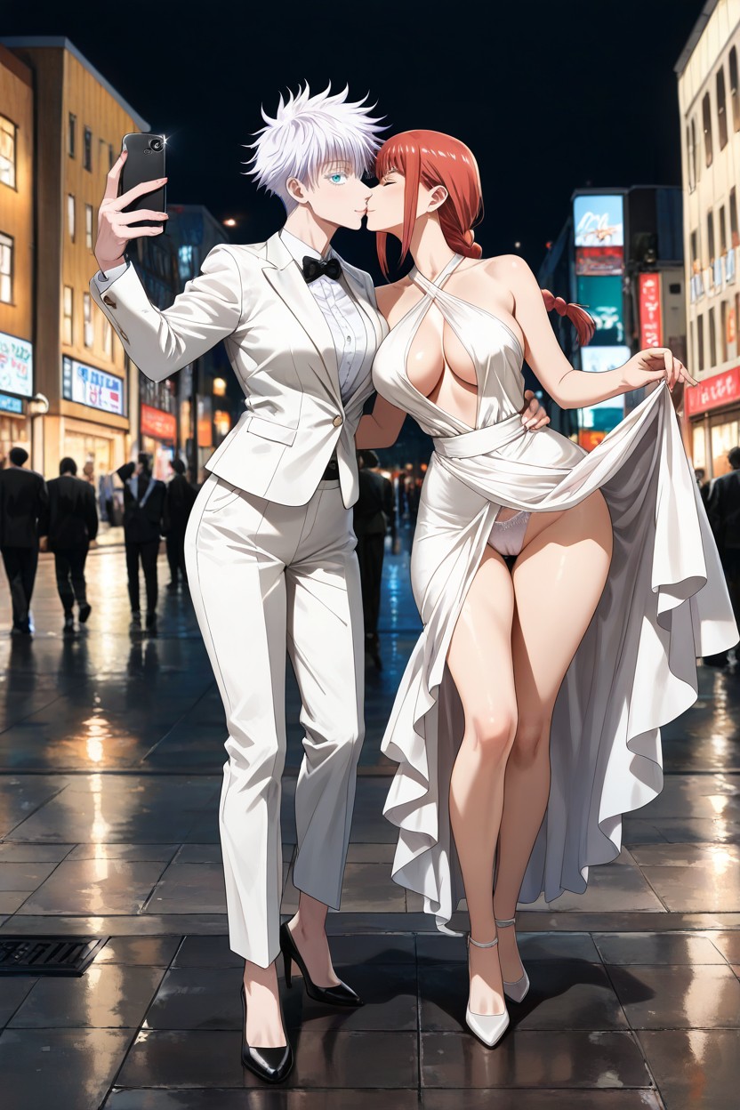 Hands Holding The Dress, Playful Surprised Expression, Dramatic Pose Hentai AI Porn