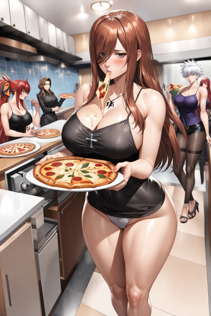 Rias Gremory, Erza Scarlet From Fairy Tail, Pizza Missing A Slice On Plate Hentai IA
