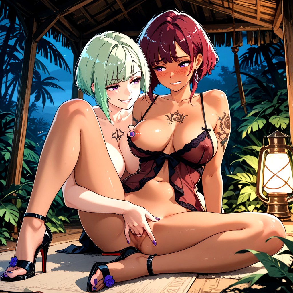 Hut, Wavy Hair, Nighttime Hentai IA