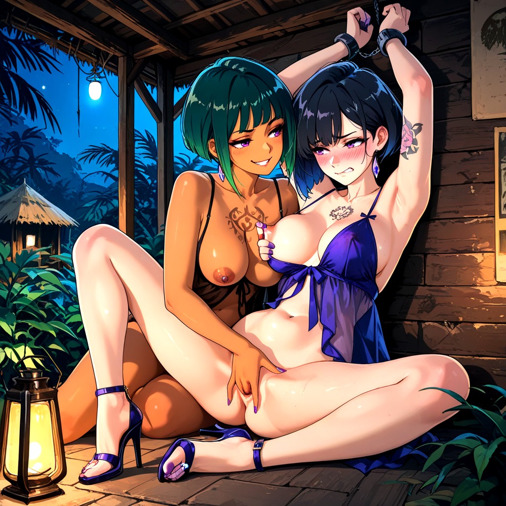 Shag Haircut, Nipple Pinching, Lantern Light Hentai AI Porn