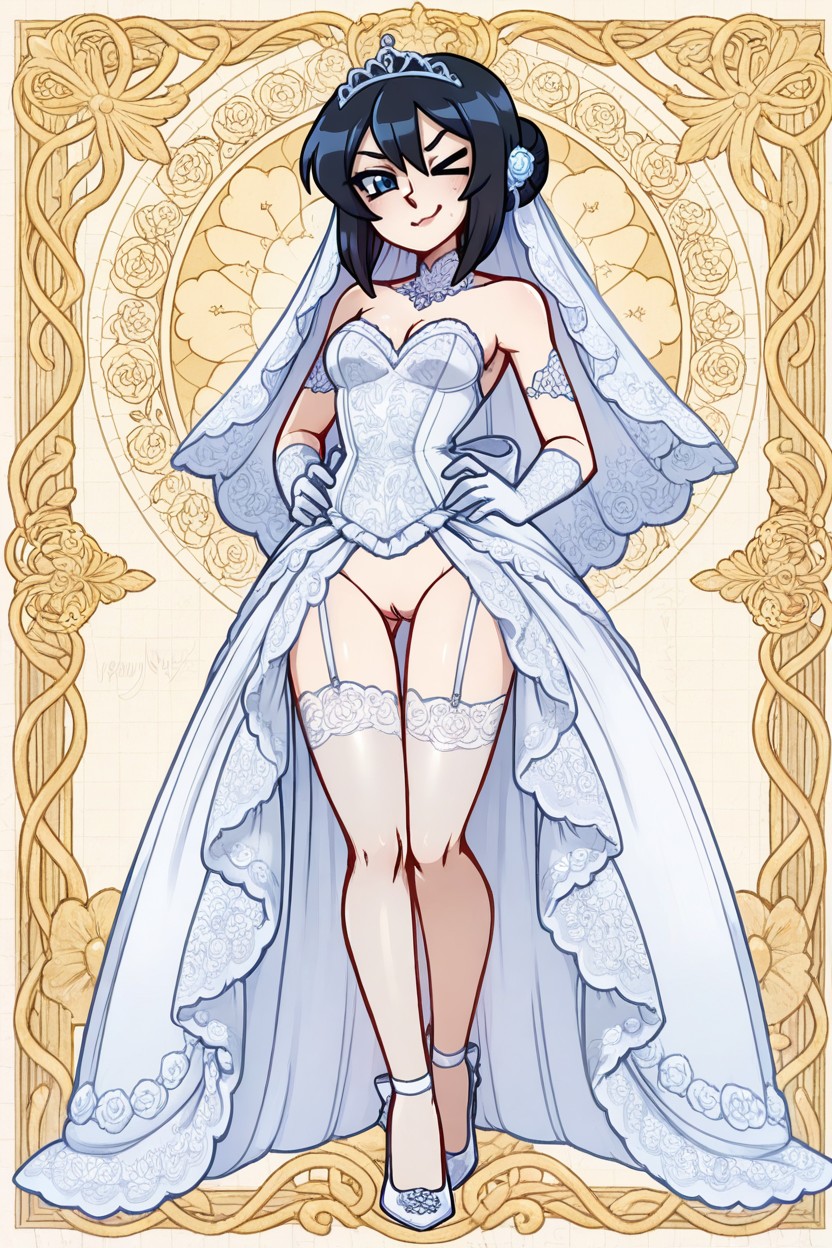 Neatly Styled Dark Hair In A Bun, Vanripper Style, Subtle Fabric Translucency Hentai AI Porn