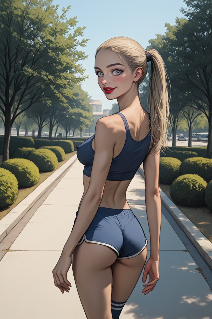 Long Ponytail Hair, Delgada, From Above View Hentai IA