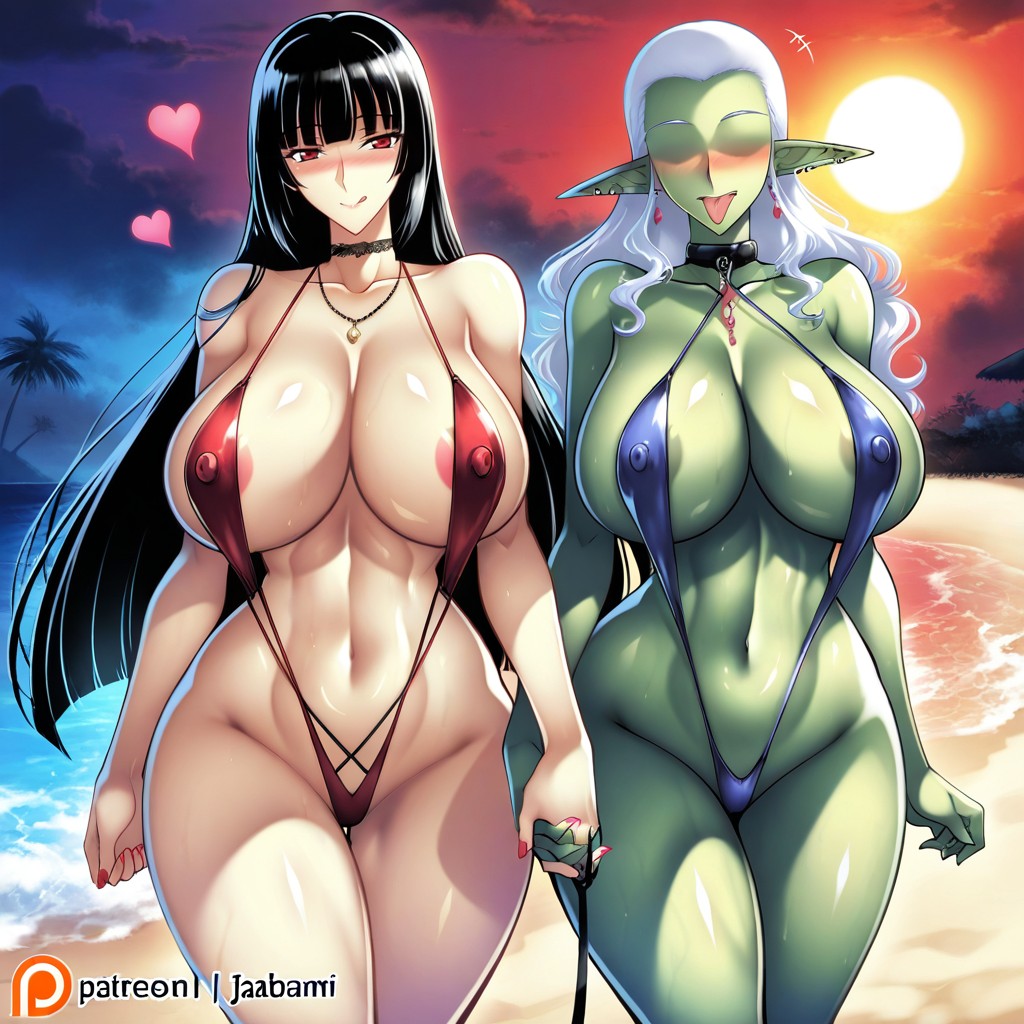 Women Lesbians Only, Beach, Flowing Hearts Hentai AI Porn
