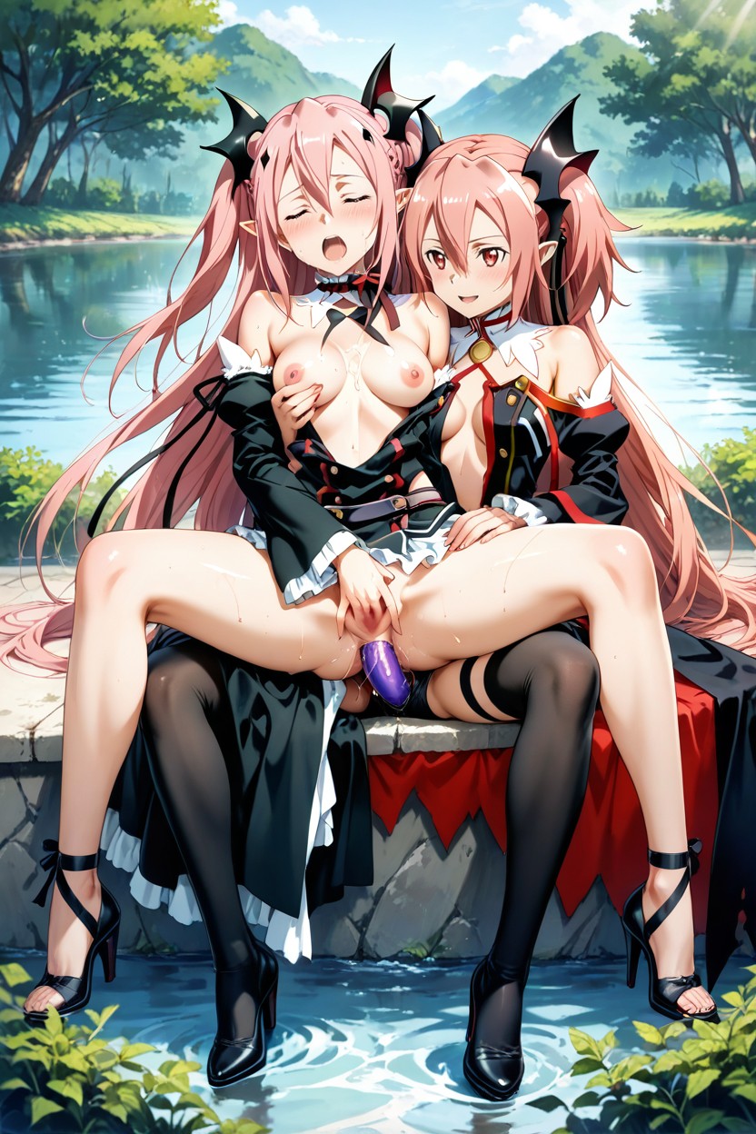 Lesbian Duo, Double Penetrated, Moaning Hentai AI Porn
