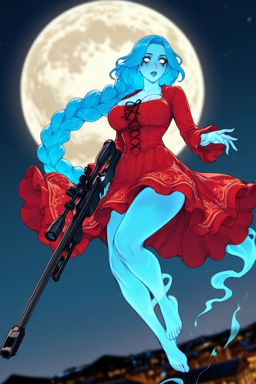 Barefoot, Blue Body Ghost Female, Foreshortening Hentai AI Porn