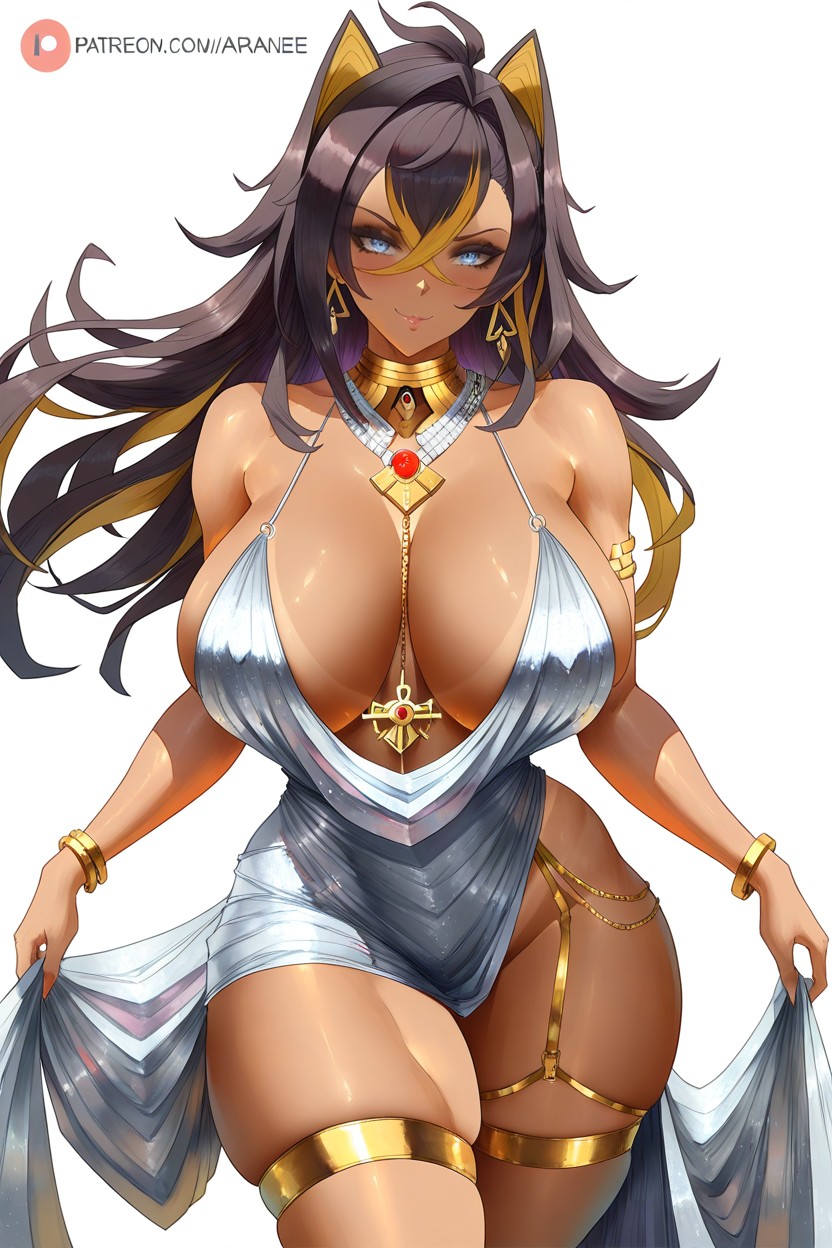 Solo, Multiple Heavy Gold Bracelets On Both Wrists, Sharp Makeup Hentai AI Porn