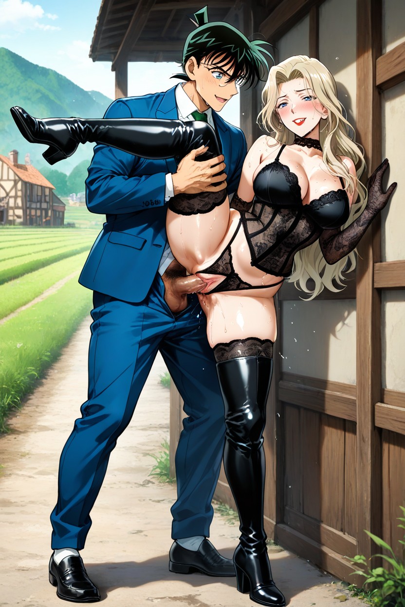 Black Hair, Spooning Sex, European Village Hentai AI Porn