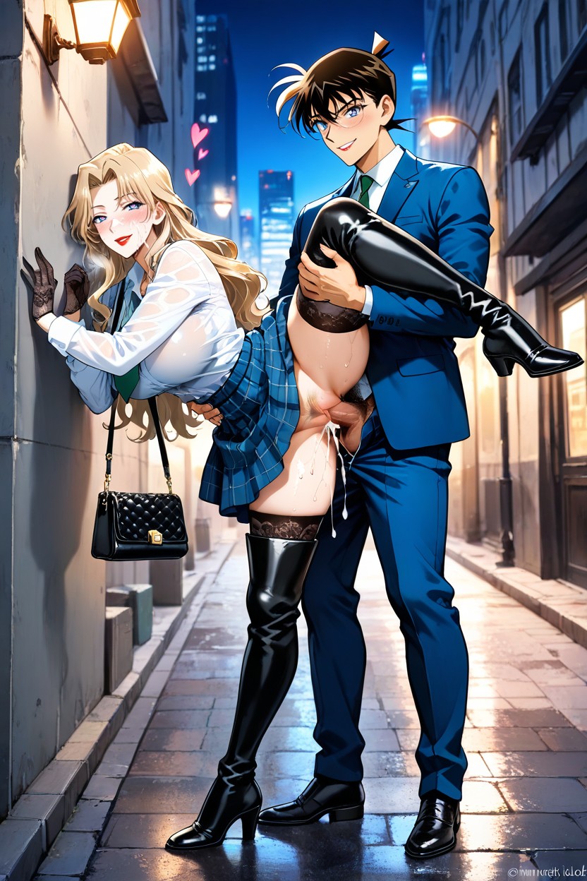 Standing Pose, Wearing Blue Suit, Horny Hentai AI Porn