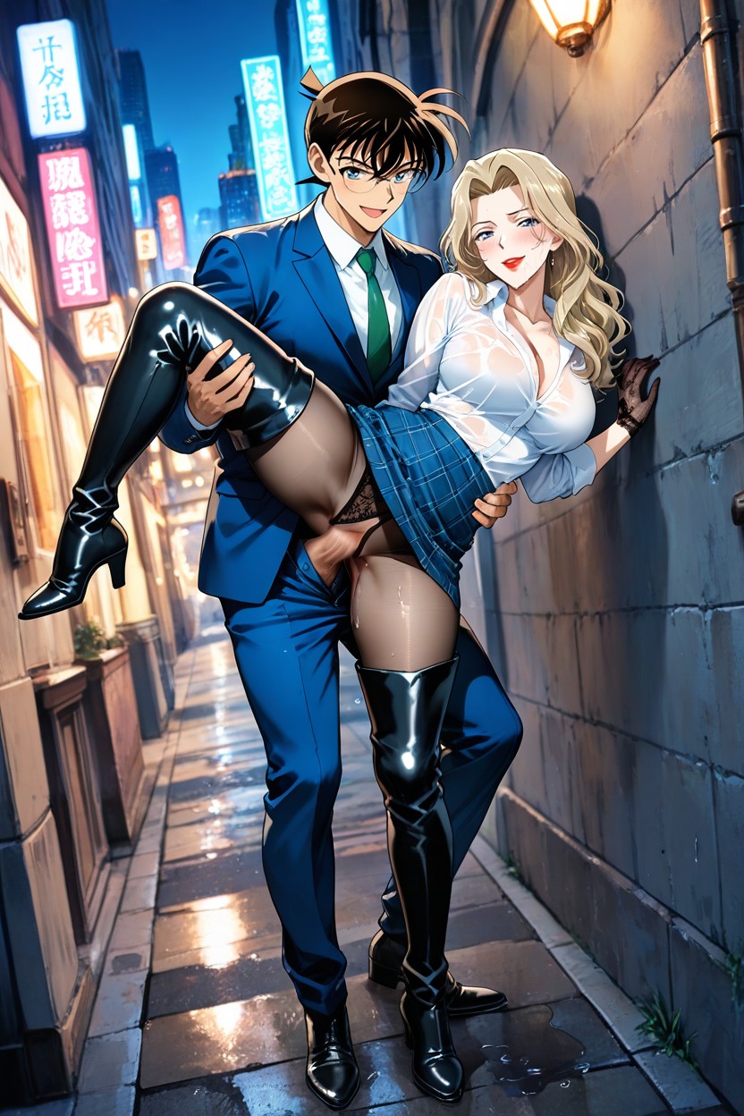 Spooning Sex, Green Tie, Vaginal Intercourse Hentai AI Porn