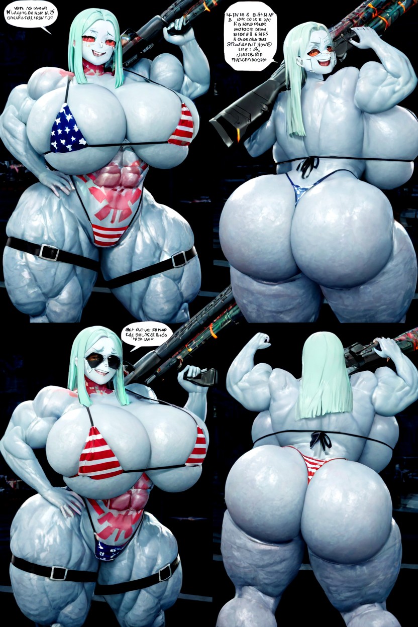 Rebecca From Cyberpunk Edgerunners, Gigantic Huge Hyper Muscles, Hyper Colossal Muscle Breasts Hentai AI Porn