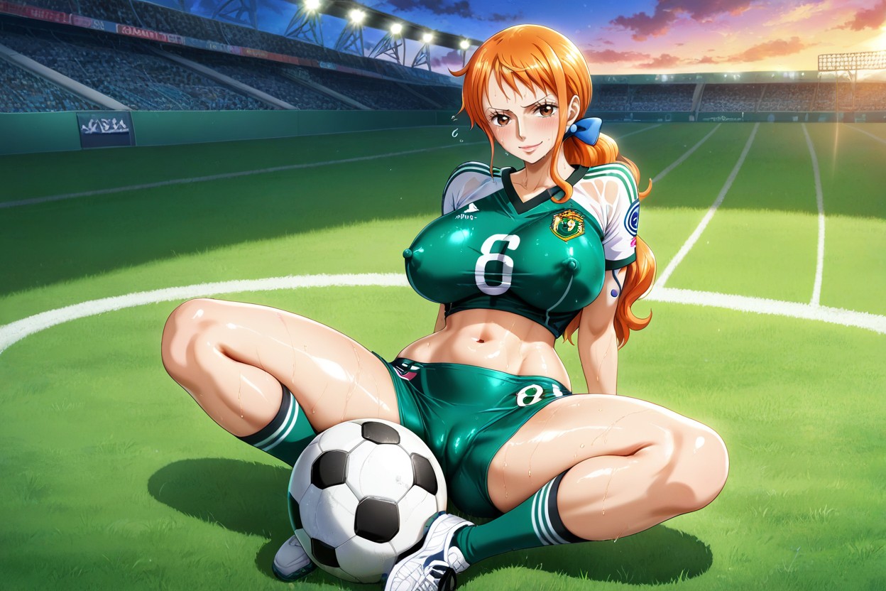 Nami From One Piece Anime, Seductive Expression With Bedroom Eyes, Full Body Shot Hentai AI Porn