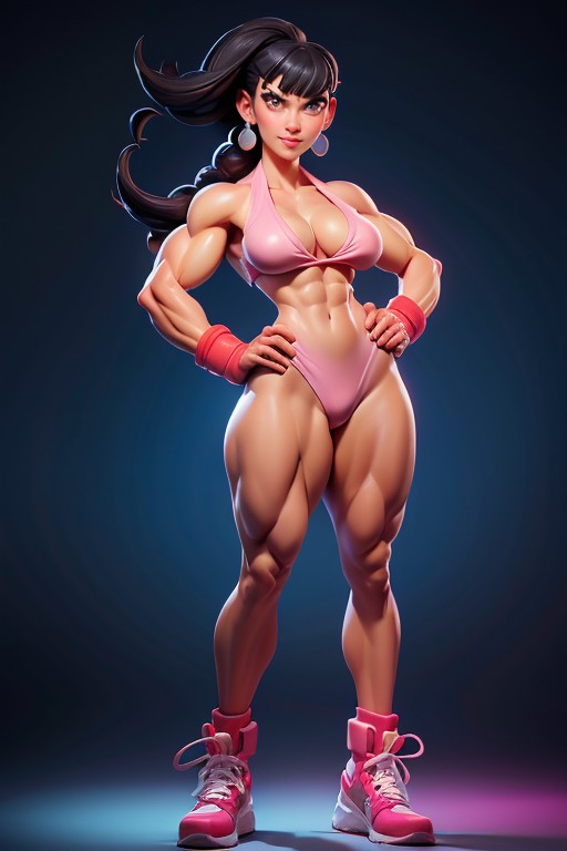 Musculosa, Pechos Pequeños, Full Body View Hentai IA