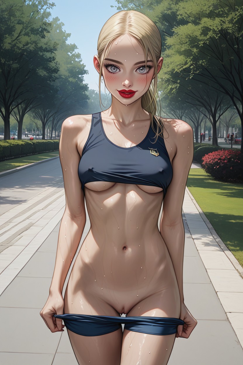 Pulled Down, Blushing, Breast Exposed Hentai AI Porn
