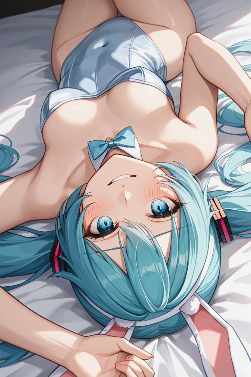 Cute, Lying Face Down, White Bed Hentai AI Porn