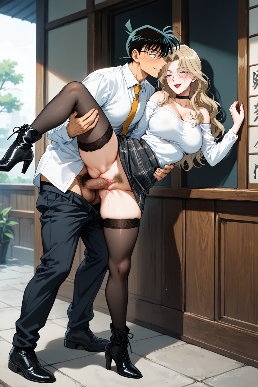 Spooning Sex, Red Lips, Black Hair Hentai AI Porn