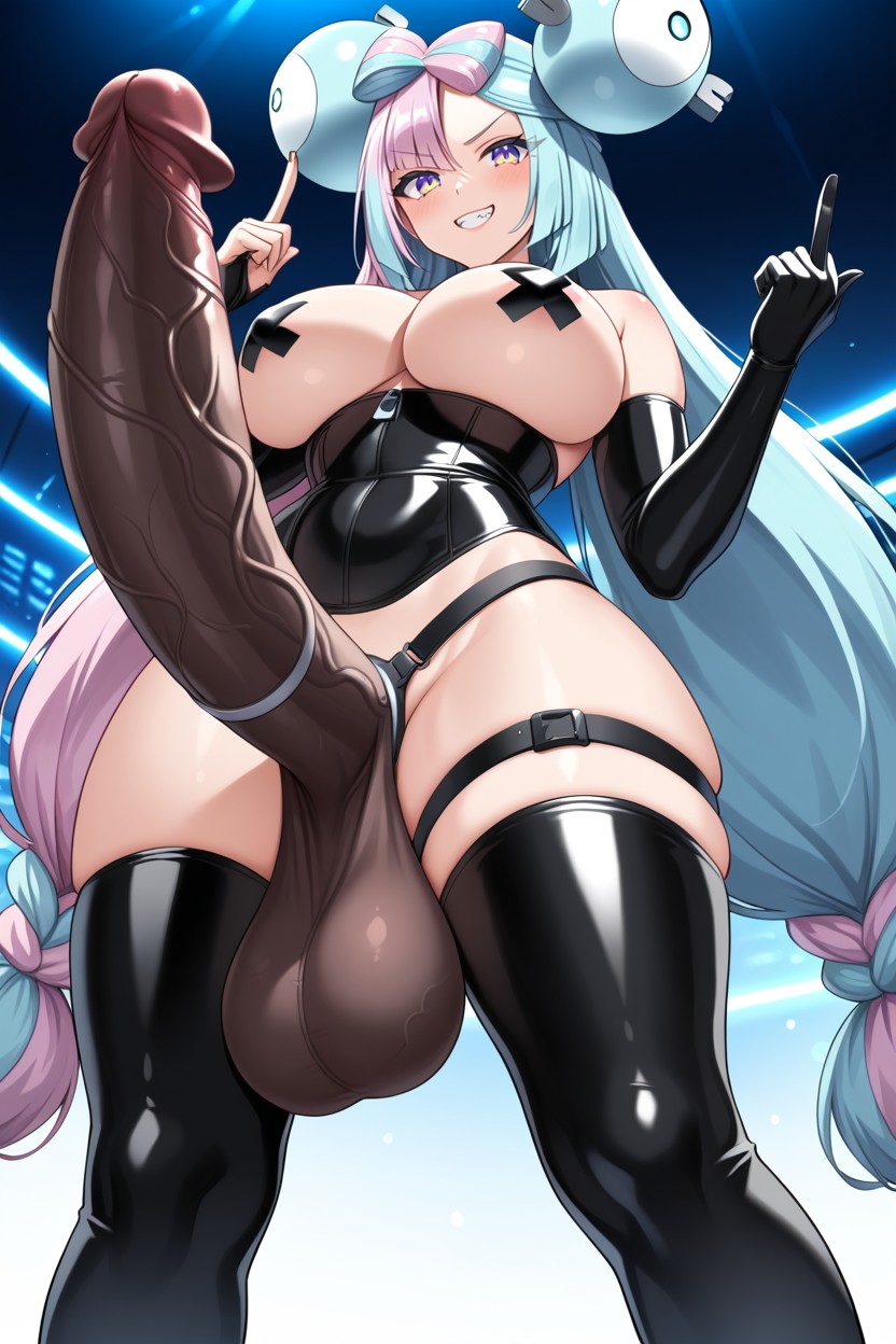 Raising Middle Finger, Large Breast Size, Braided Hentai AI Porn
