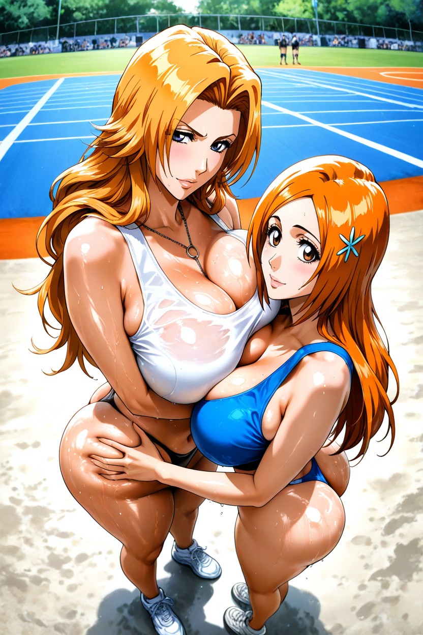 Volleyball Court, Rangiku Matsumoto Has Bigger Breasts Than Orihime Inoue, View Down Cleavage Hentai AI Porn