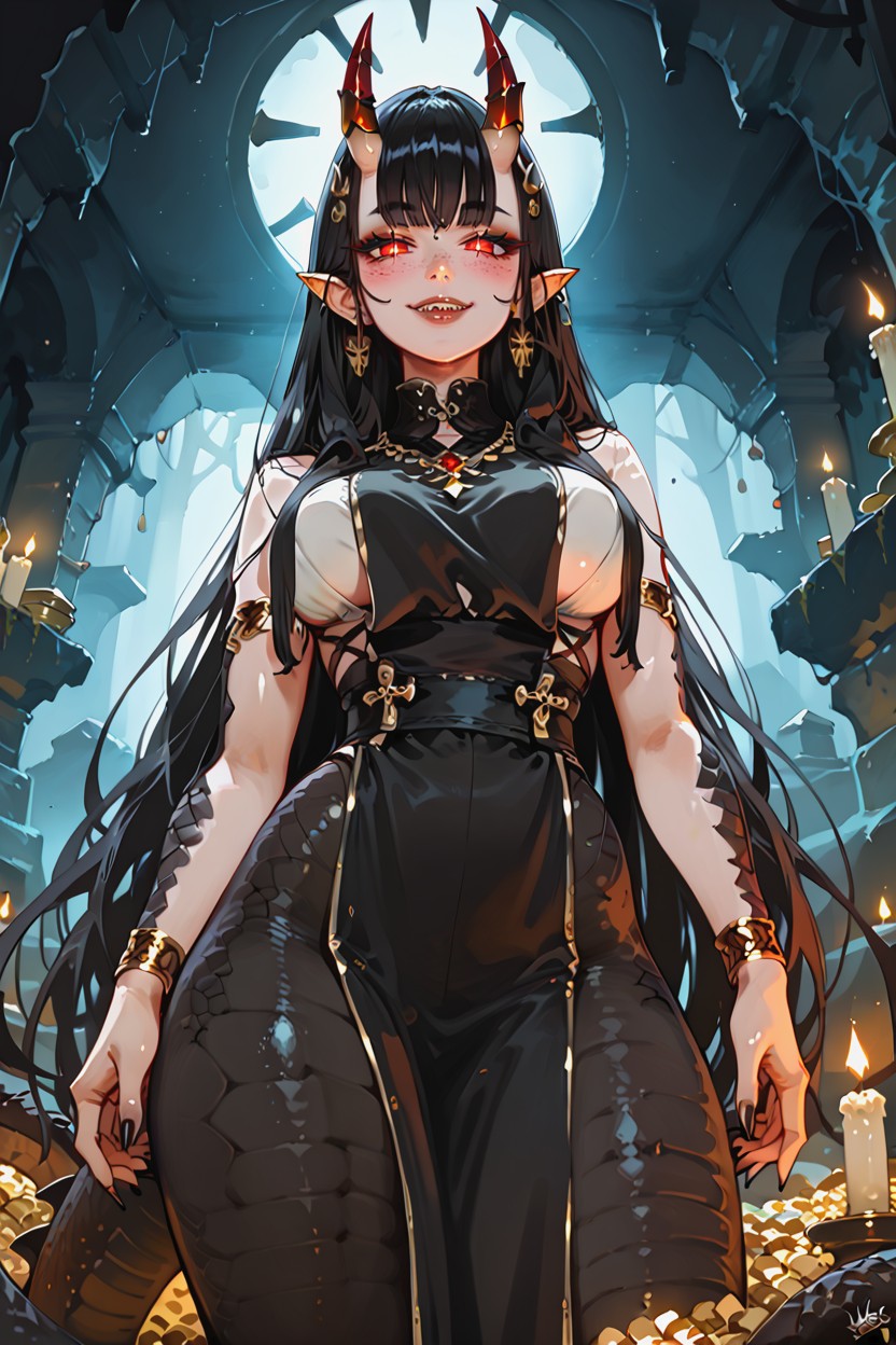 Gold Coins Everywhere, In A Cave, Mischievous (smiling While Blushing) Hentai AI Porn