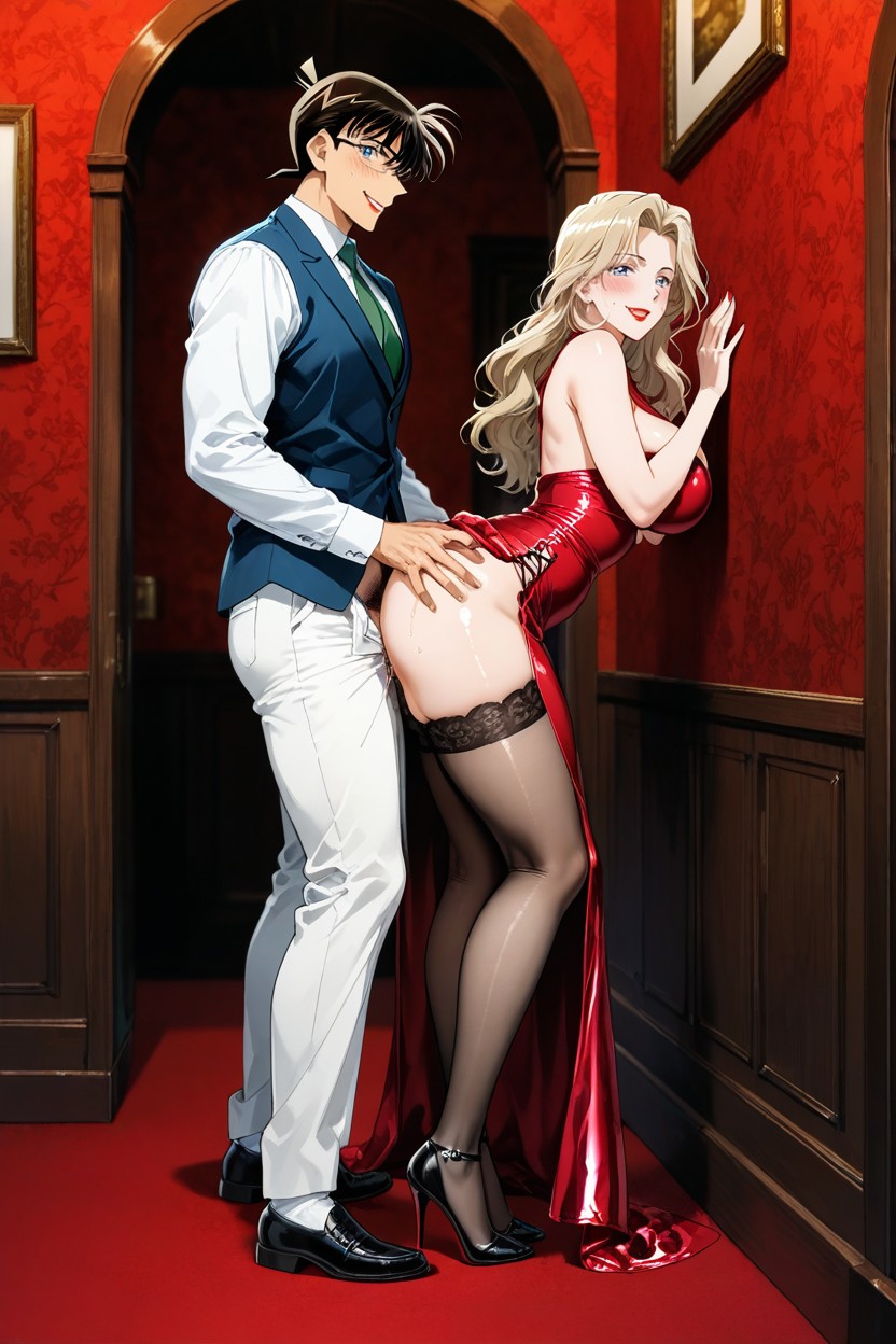 Smiling In Pleasure, Seductive Mature Beauty, Blue Eyes Hentai AI Porn