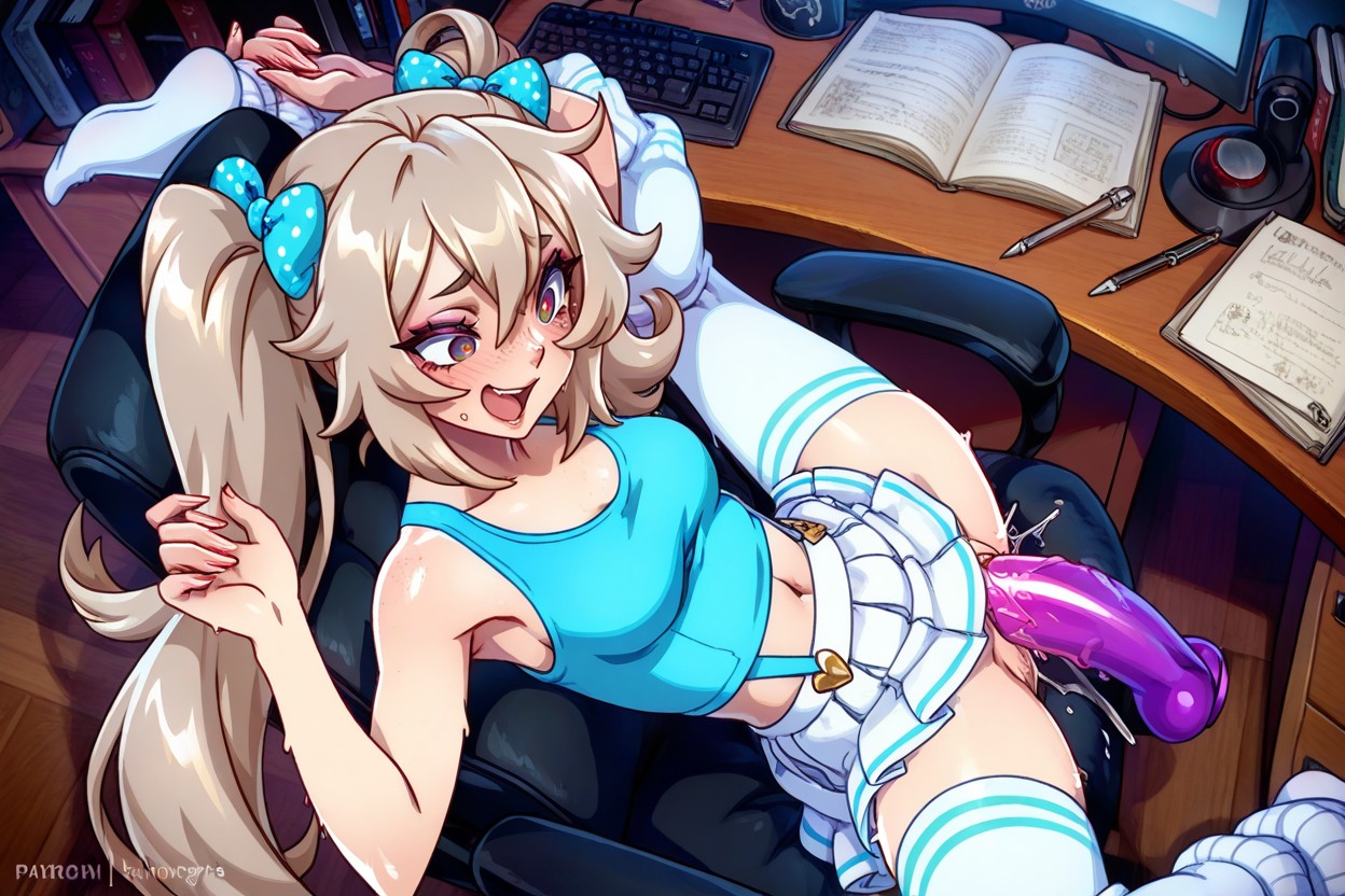 Masturbation With A Dildo, Deep Penetration With A Dildo, Thighhighs Hentai AI Porn
