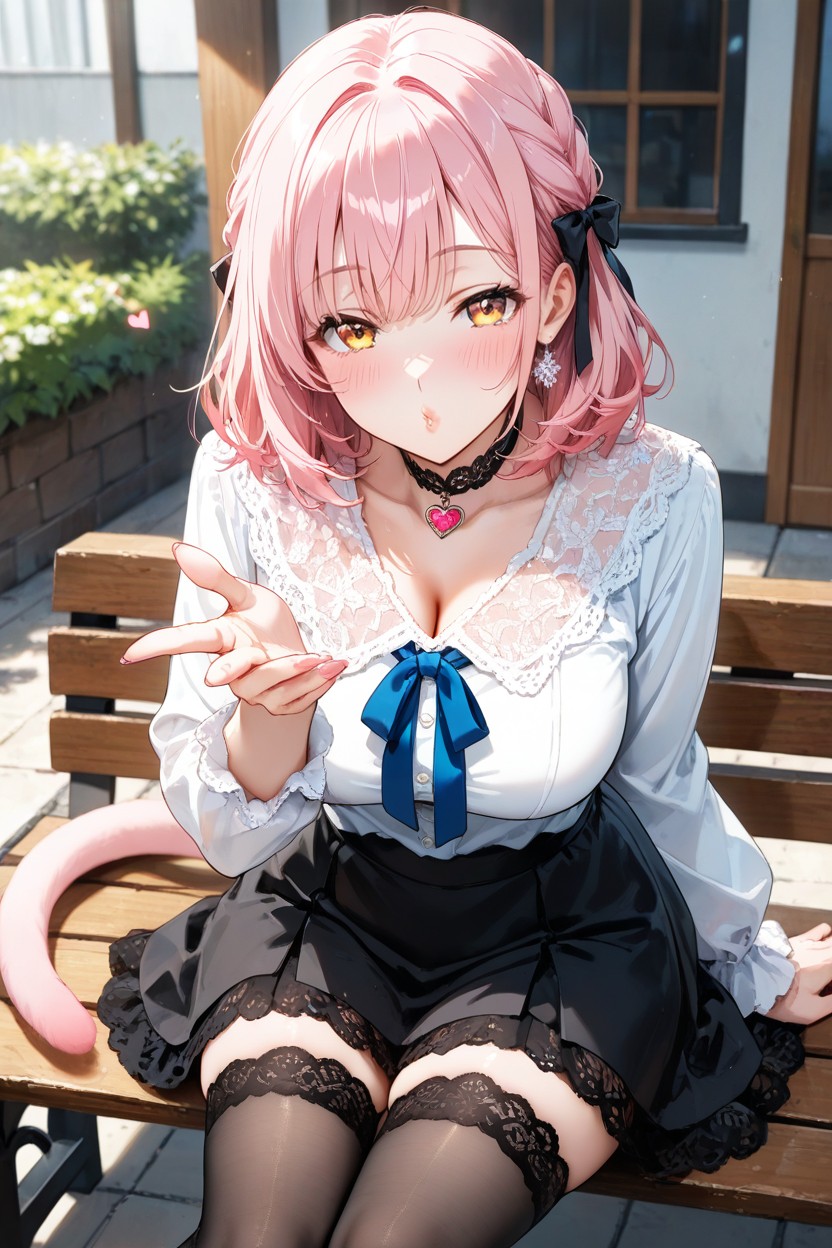 Black Skirt, Outdoor Japanese Residential Setting, Same Eye Shape Hentai AI Porn