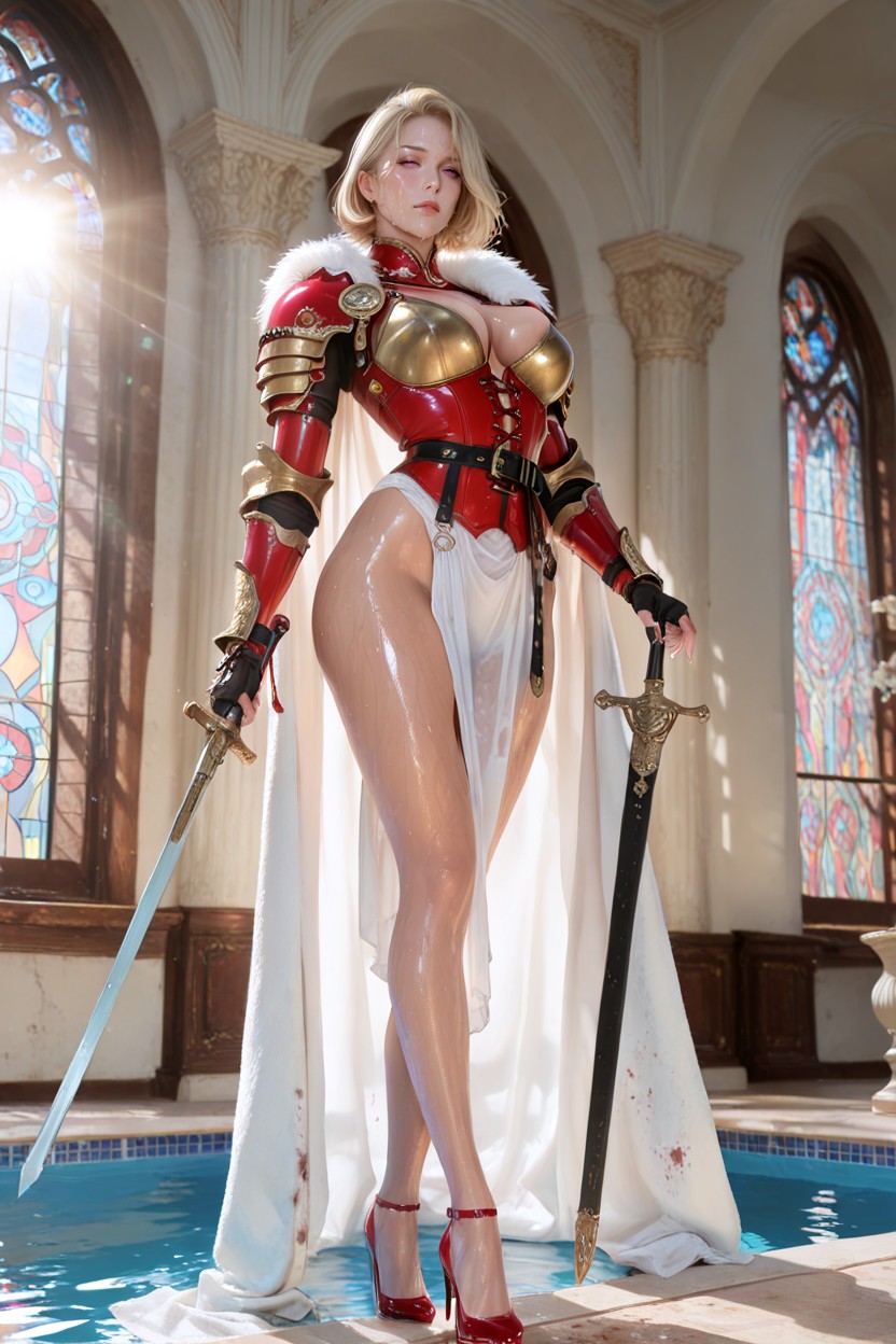 White And Gold Cape And Loincloth, Refined Facial Features, Short Length Hentai AI Porn