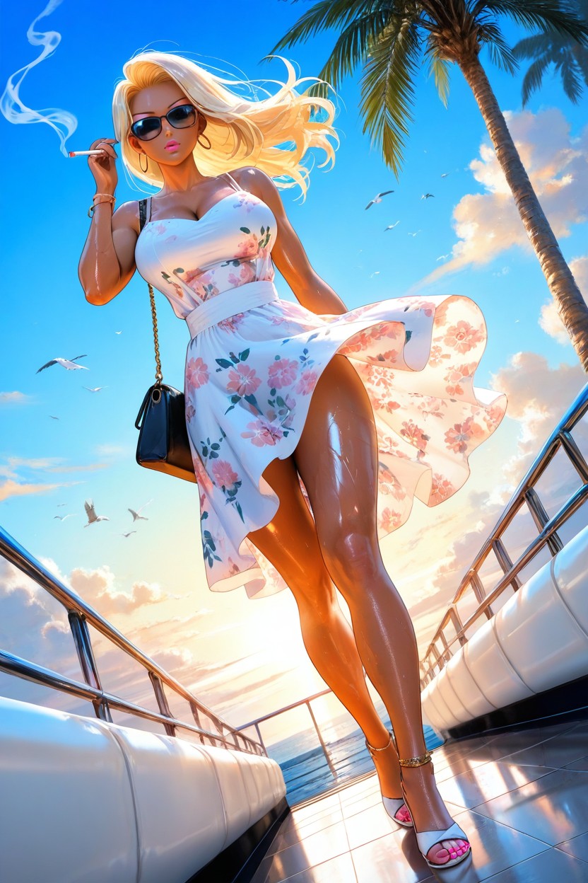 Top Deck On A Luxury Super Yacht, Black Large Handbag, Pink Lipstick Hentai AI Porn