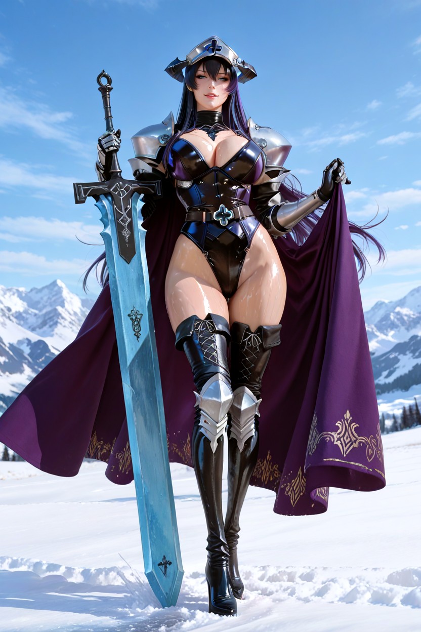 Featuring An Exposed Chest Framed By Crossed Leather Straps And Silver Plating Layered Pauldrons, Skinny, Soft Lips Hentai AI Porn