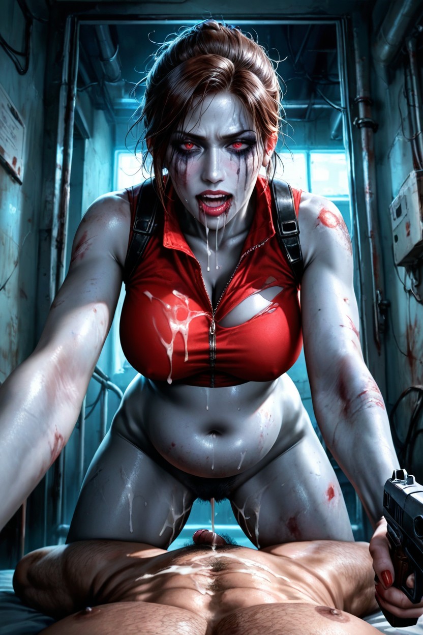 In Abandoned Hospital, Woman Bending Forward, Holding Handgun Hentai AI Porn