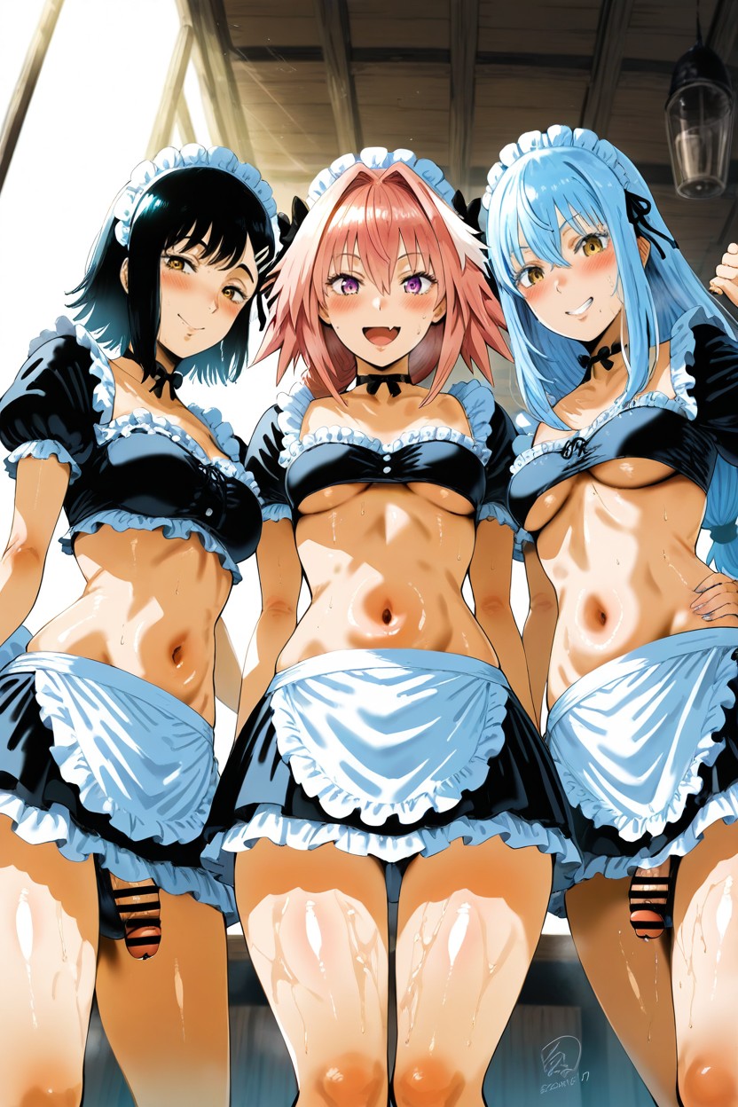 Dark Ruffled Miniskirt Bare Legs Naked, Trio, Small Ass Hentai AI Porn