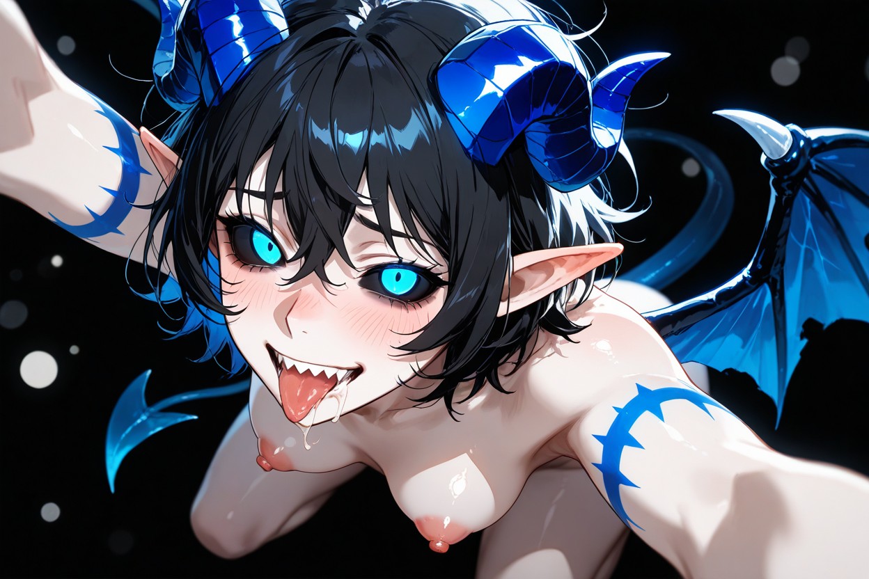 Bust Shot, Blue Horns, Devil Wings Hentai AI Porn