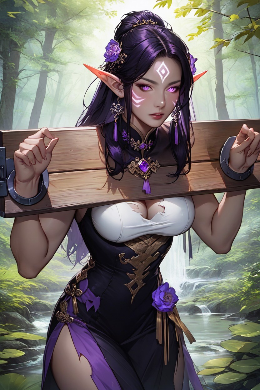 Long Pointed Ears, Pillory Pose, Original Design Hentai AI Porn