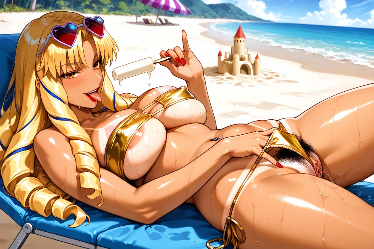 Sweaty, Excessive Hyper Pubic Hair, Blonde Hair Hentai AI Porn