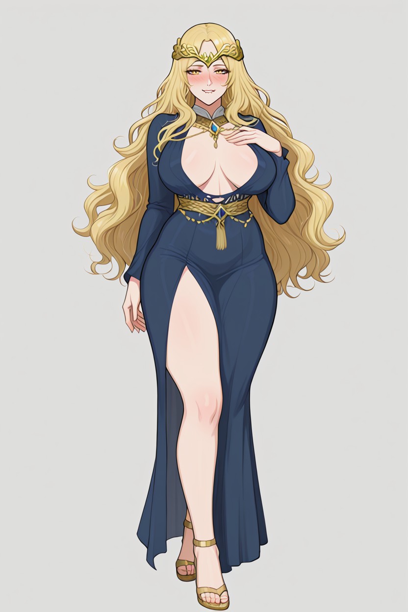 Navy Blue Fabric Clinging To Her Curves, Heavy Blush, Character Sprite For Visual Novel Hentai IA