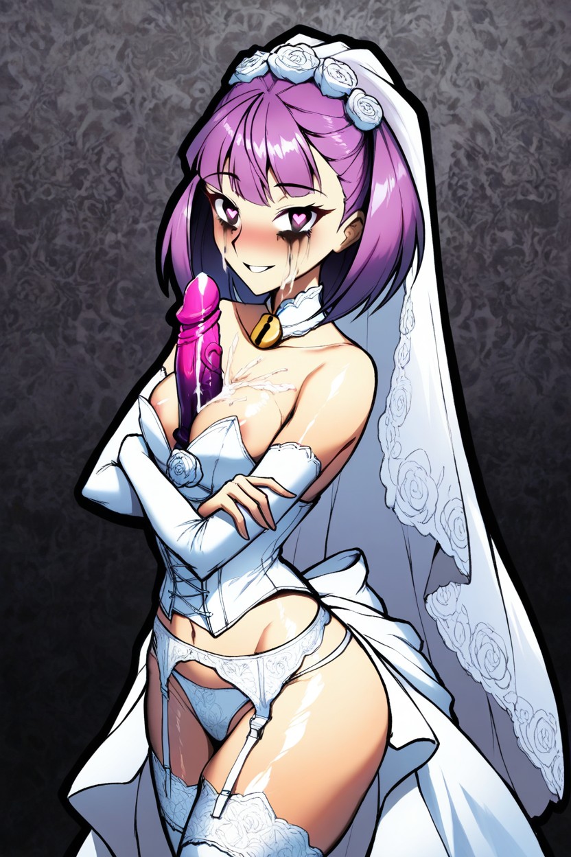 White Garter Belt, Ghotic Style Wedding Dress, Side View Hentai AI Porn