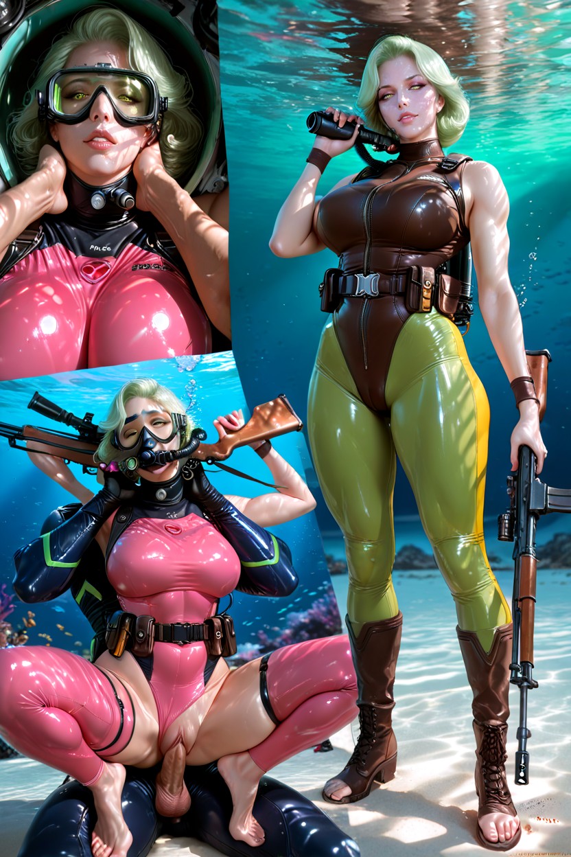 She Hold A Rifle, With Expressive Large Anime Eyes, Dramatic Shadows Hentai AI Porn