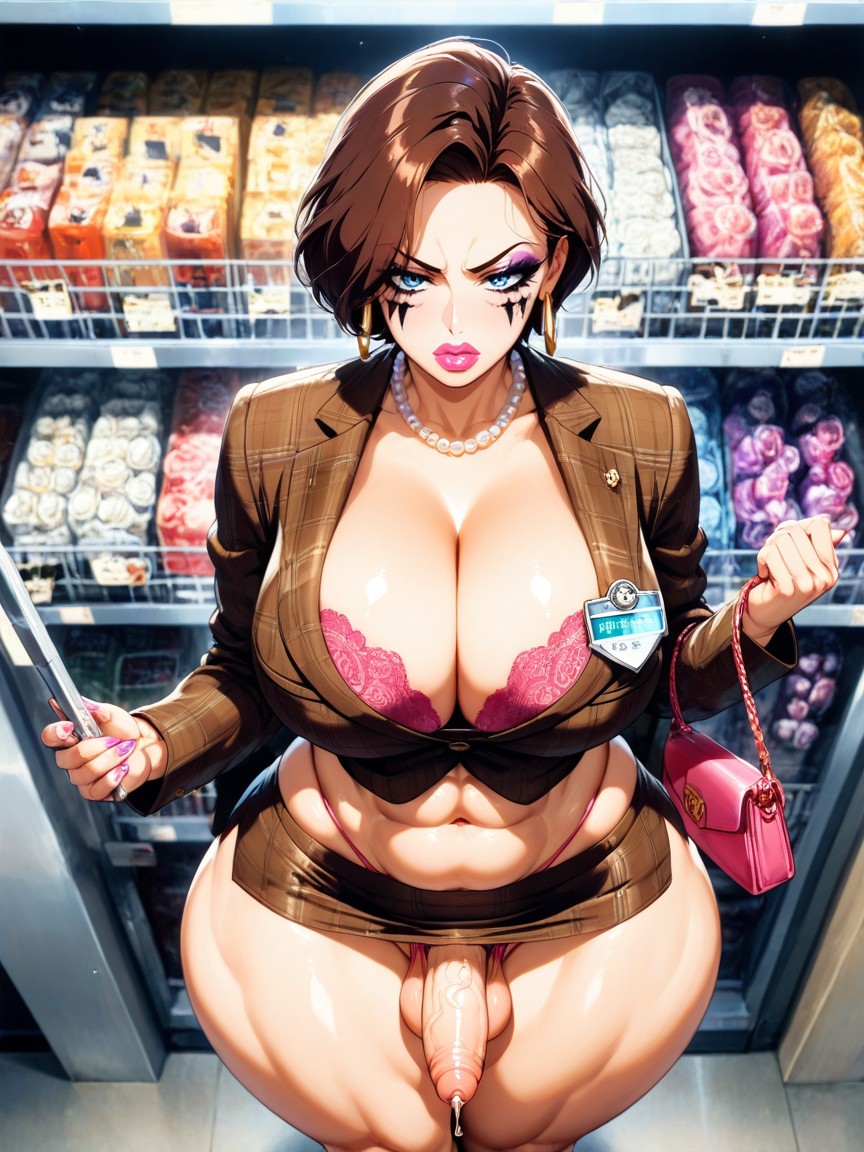 Highleg Pink Lace G-string, Rounded Breast, Deep Cleavage Hentai AI Porn