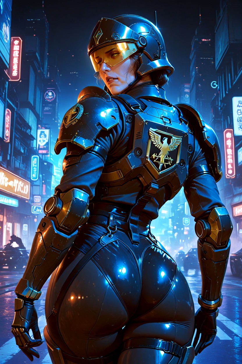 Subtle Panel Lines And A Slightly Matte Finish A Prominent Metallic-gold Eagle-shaped Emblem Is Mounted On The Forehead Above The Visor Overall, Feminine, Broad Tinted Visor Hentai AI Porn