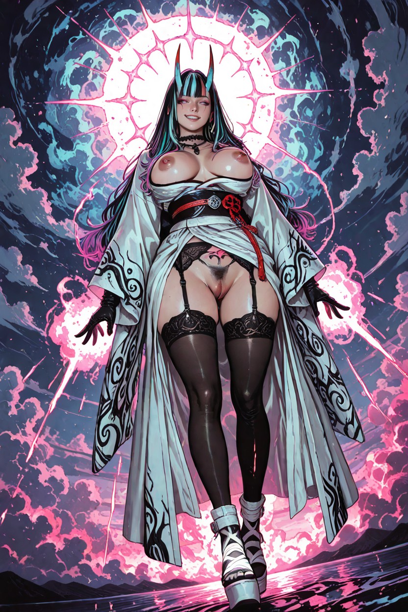 Pussy Exposed, Tall Platform White Sandals With Red Straps, Perfect Illustration With Dynamic Angle Hentai AI Porn