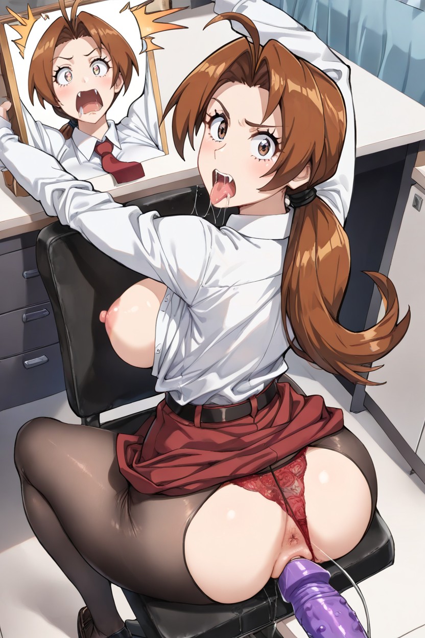 Solo, Medium Tongue, Straddling Chair Hentai AI Porn