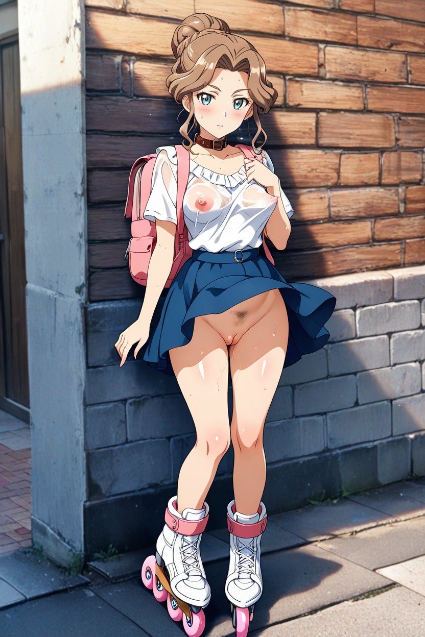 Wooden Fence, Shiny Skin, Waist Shot Hentai AI Porn