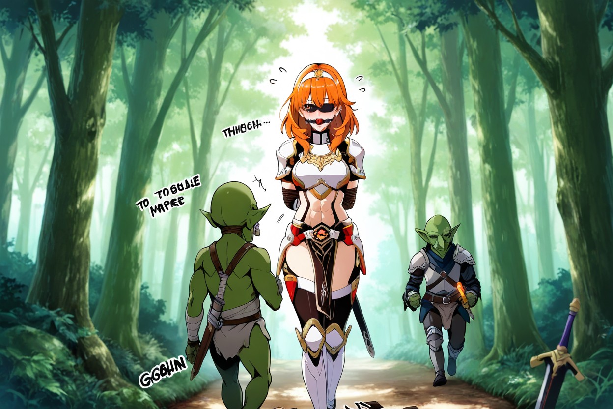 In Forest, Female Blindfold, Goblin In Loincloyh Hentai AI Porn