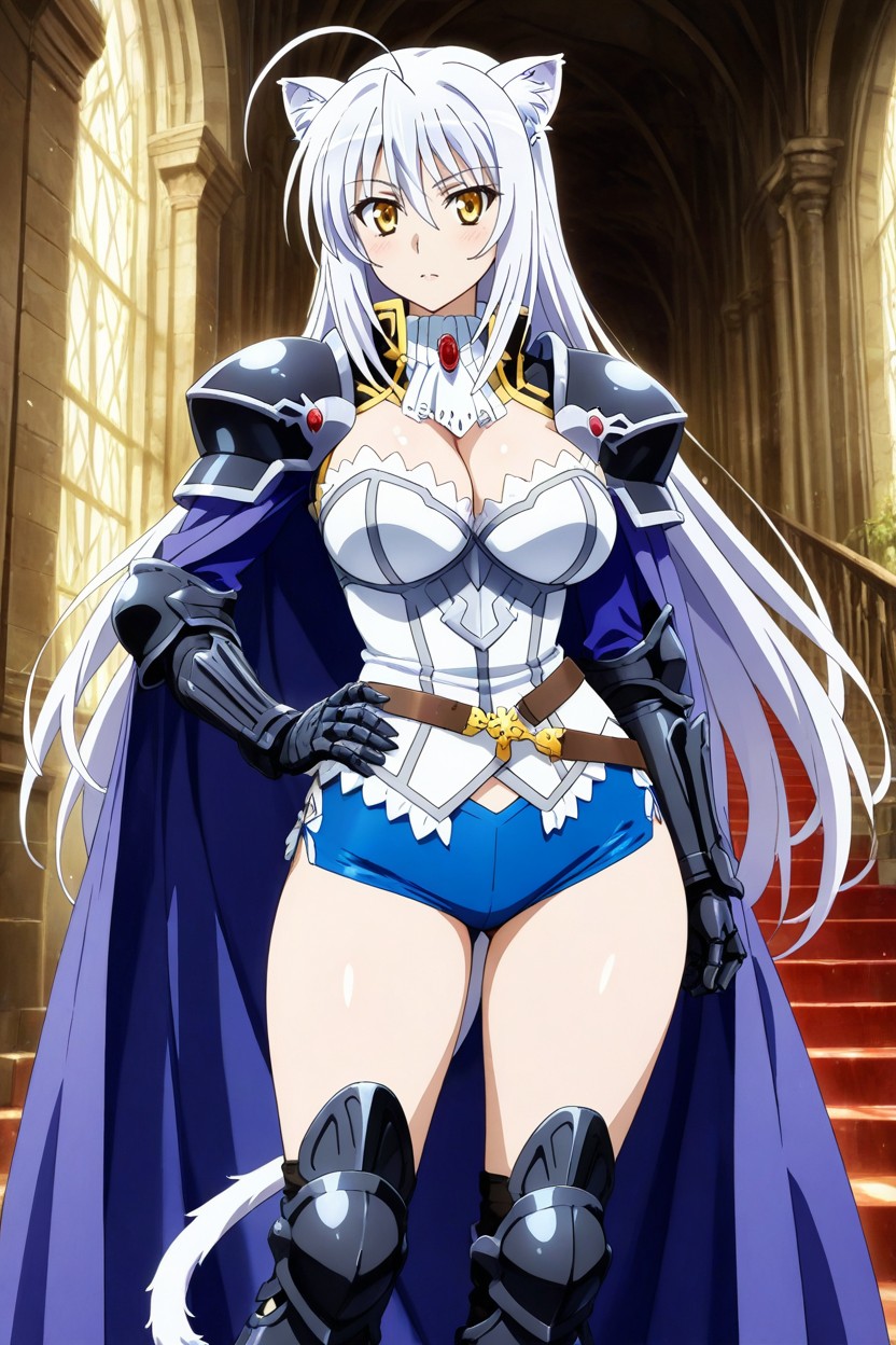 Regal, A Single Long White Feline Tail, Ahoge Hentai AI Porn