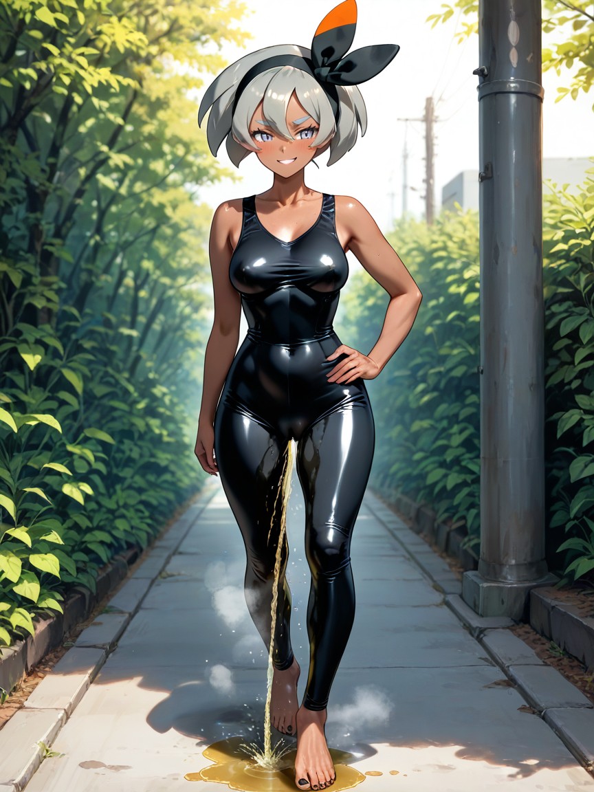 Walking, Perfect Feet, Black Spandex Unitard Hentai AI Porn