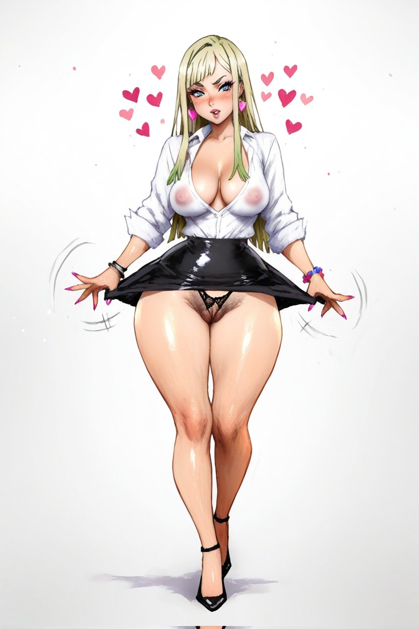 Feminine, Kanabun Art Style, Solid Color White Background Hentai AI Porn