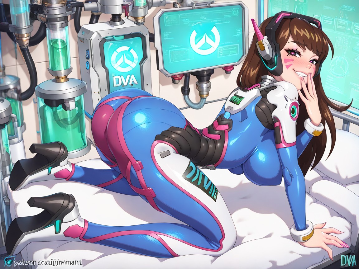 Perfectly Round Tits, Dva From Overwatch, Kneeling Hentai AI Porn