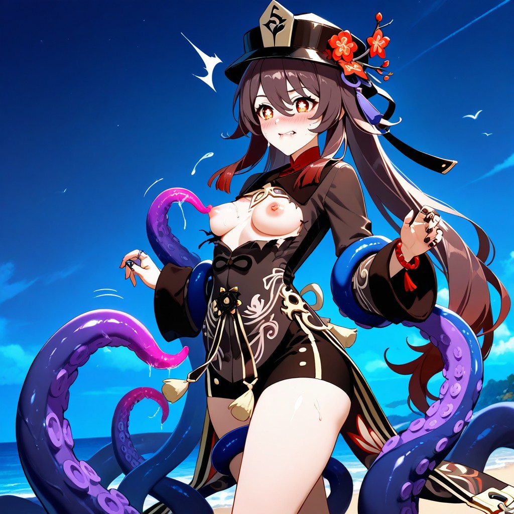 Tentacles Squeezes Her Breasts, Sleeves, Embarrassed Hentai AI Porn